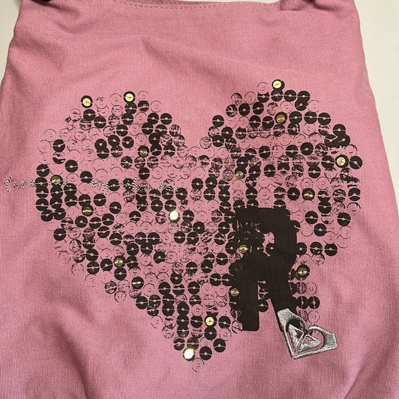 Roxy large mauve/pink tote bag with sequined heart design. - Picture 2 of 12